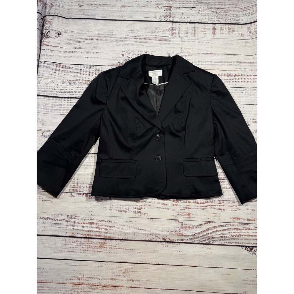 Worthington Petite Stretch Black Blazer Jacket Women 12P Cropped Cinch Back